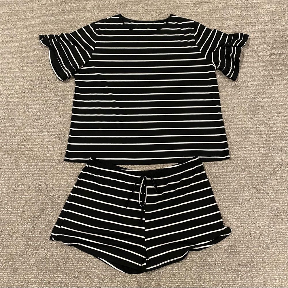Stripe Ruffle Top and Shorts Set - Plus Size